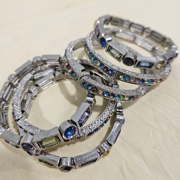 Off Park Collection Multicolor Crystal Silver tone Stretch Bracelet set of 6 - Picture 4 of 8